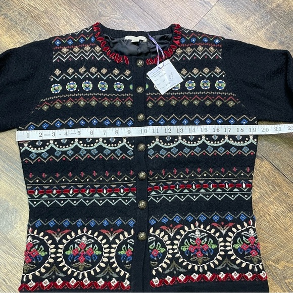 NEW Carson Sweater Cardigan Coat Black Floral Embroidered Womens Small Wool - Picture 4 of 15